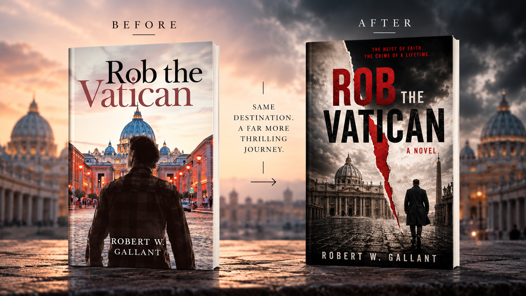 Rob the Vatican — before and after cover redesign by AuthorVA